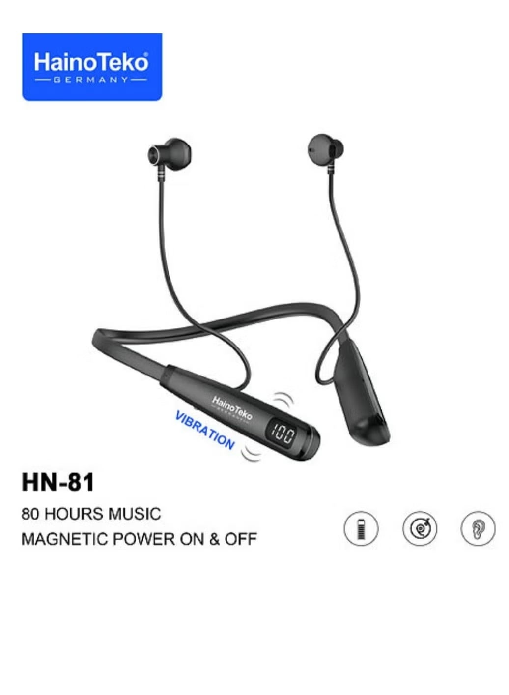 هاينوتيكو Hainoteko 81 Wireless Bluetooth Neckband Earphone With Magnetic Power On And Off And 80